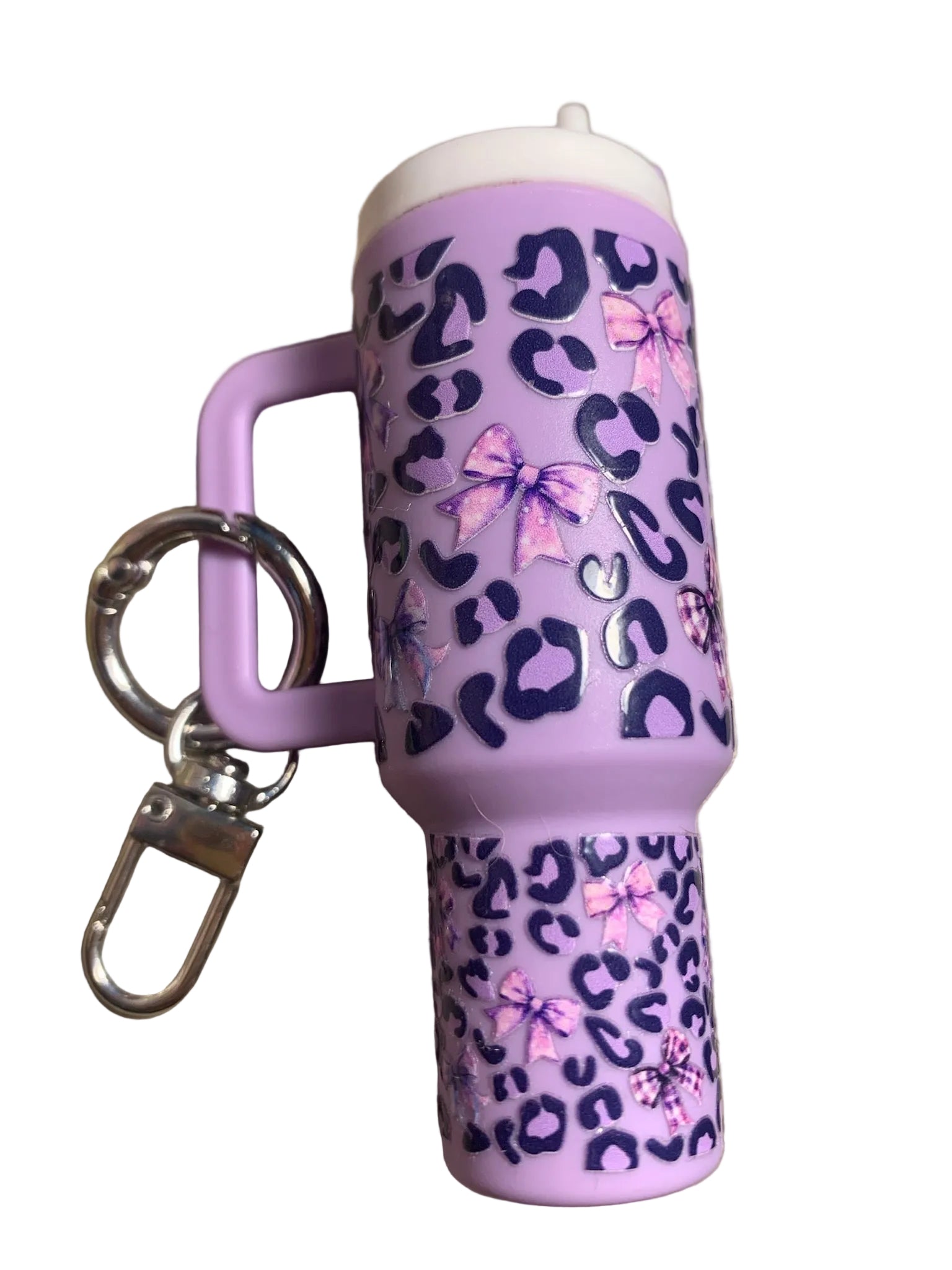 Mini Tumbler Chapstick Holder Keychain – Purple Leopard Bow 💜🐆