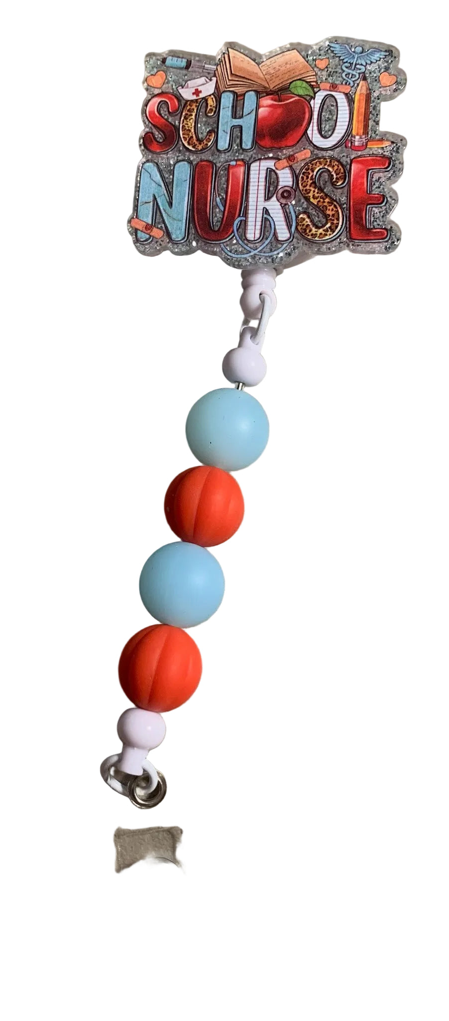 School Nurse Badge Reel – Beaded ID Holder 🩺🍎