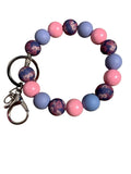 Floral Pink & Blue Beaded Wristlet Keychain 🌸💙