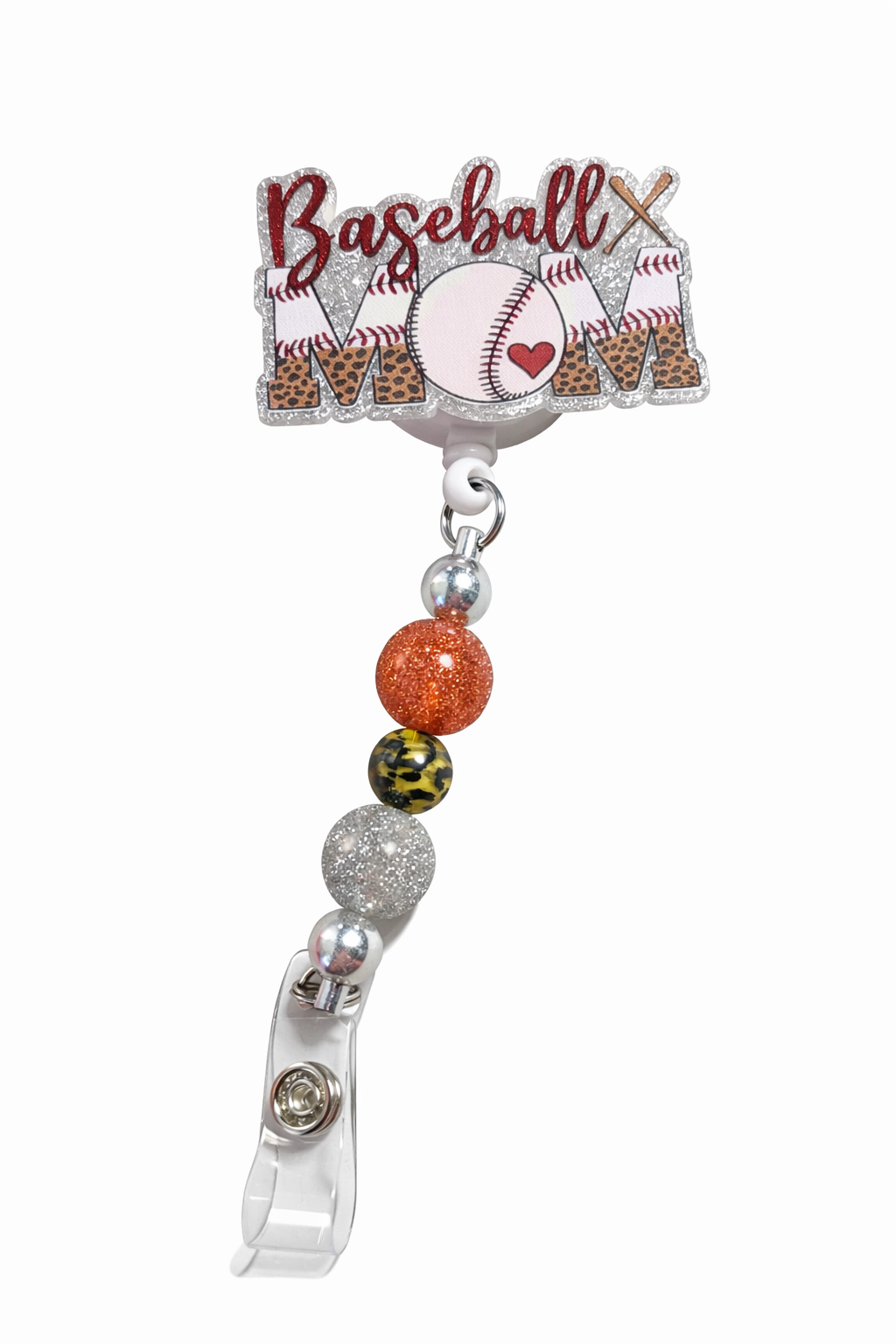 ⚾ Baseball Mom Badge Reel – Beaded Retractable ID Holder
